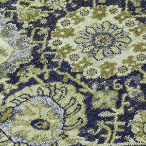 HomeRoots 5' Timeless Fern Green and Blue Damask Area Rug - Durable, Washable Design for Indoor and Outdoor Use 8' Round 609068
