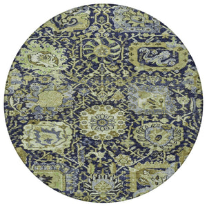HomeRoots 5' Timeless Fern Green and Blue Damask Area Rug - Durable, Washable Design for Indoor and Outdoor Use 8' Round 609068