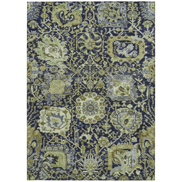 HomeRoots 5' Timeless Fern Green and Blue Damask Area Rug - Durable, Washable Design for Indoor and Outdoor Use 8' X 10' 609069