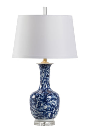 Wildwood Blue Belle Lamp With Blue-White Marble Glaze, Crystal Mounting Accent, 31" Ceramic Table Lamp 60907