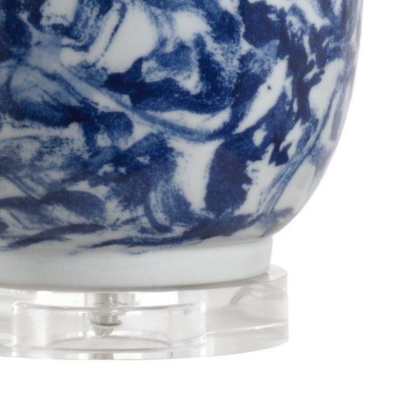 Wildwood Blue Belle Lamp With Blue-White Marble Glaze, Crystal Mounting Accent, 31" Ceramic Table Lamp 60907