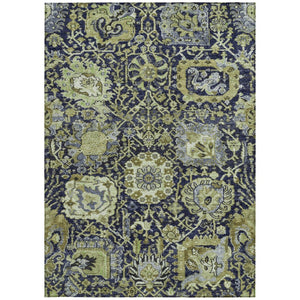HomeRoots 5' Timeless Fern Green and Blue Damask Area Rug - Durable, Washable Design for Indoor and Outdoor Use 9' X 12' 609070