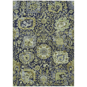 HomeRoots 5' Timeless Fern Green and Blue Damask Area Rug - Durable, Washable Design for Indoor and Outdoor Use 9' X 12' 609070