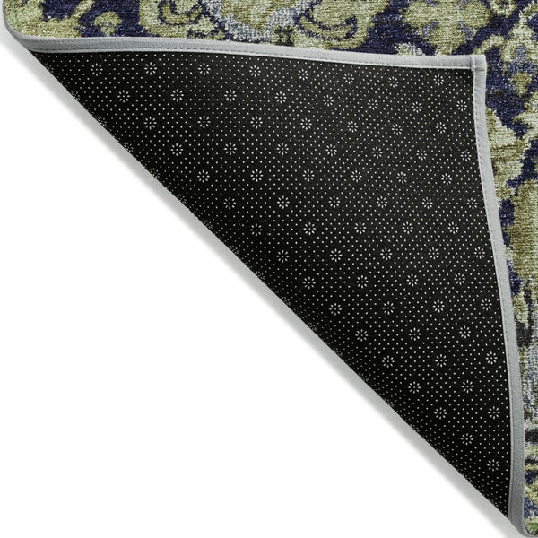 HomeRoots 5' Timeless Fern Green and Blue Damask Area Rug - Durable, Washable Design for Indoor and Outdoor Use 9' X 12' 609070
