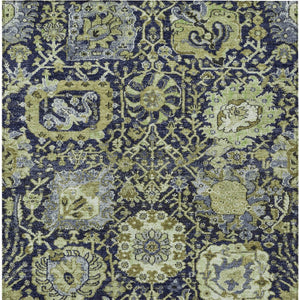 HomeRoots 5' Timeless Fern Green and Blue Damask Area Rug - Durable, Washable Design for Indoor and Outdoor Use 10' X 14' 609071