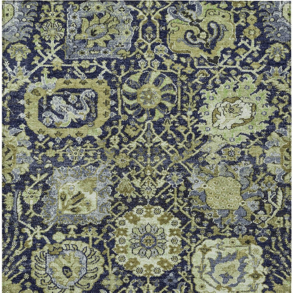 HomeRoots 5' Timeless Fern Green and Blue Damask Area Rug - Durable, Washable Design for Indoor and Outdoor Use 10' X 14' 609071