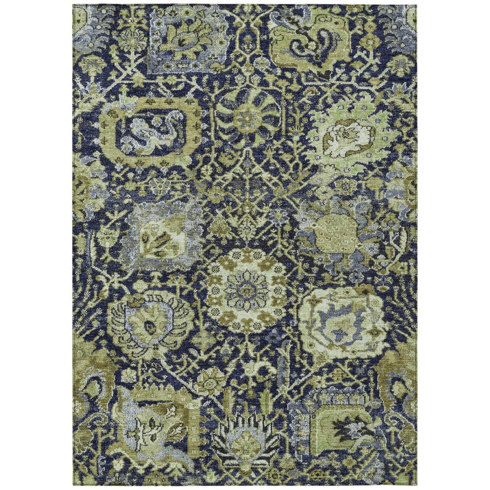 HomeRoots 5' Timeless Fern Green and Blue Damask Area Rug - Durable, Washable Design for Indoor and Outdoor Use 10' X 14' 609071