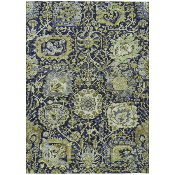 HomeRoots 5' Timeless Fern Green and Blue Damask Area Rug - Durable, Washable Design for Indoor and Outdoor Use 10' X 14' 609071