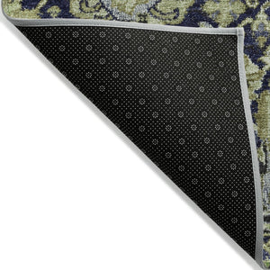 HomeRoots 5' Timeless Fern Green and Blue Damask Area Rug - Durable, Washable Design for Indoor and Outdoor Use 10' X 14' 609071