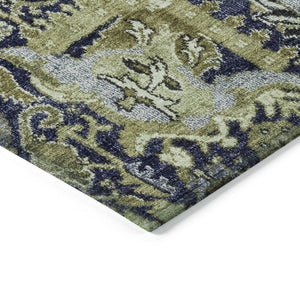 HomeRoots 5' Timeless Fern Green and Blue Damask Area Rug - Durable, Washable Design for Indoor and Outdoor Use 10' X 14' 609071