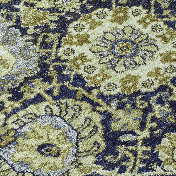 HomeRoots 5' Timeless Fern Green and Blue Damask Area Rug - Durable, Washable Design for Indoor and Outdoor Use 10' X 14' 609071