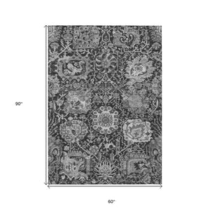 HomeRoots 5' Timeless Gray Damask Indoor Outdoor Area Rug - Elegant, Washable, Durable for Any Space 5' X 8' 609073