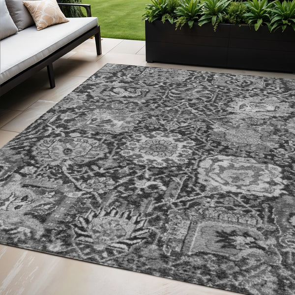 HomeRoots 5' Timeless Gray Damask Indoor Outdoor Area Rug - Elegant, Washable, Durable for Any Space 5' X 8' 609073
