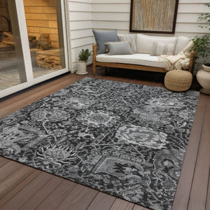 HomeRoots 5' Timeless Gray Damask Indoor Outdoor Area Rug - Elegant, Washable, Durable for Any Space 5' X 8' 609073