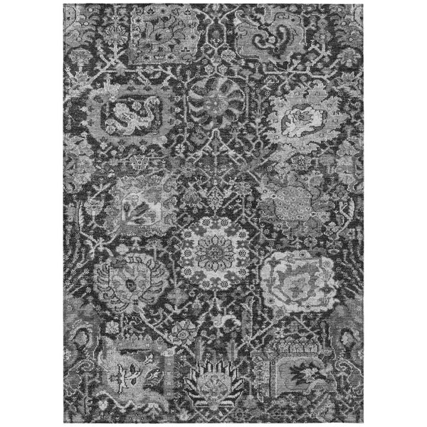 HomeRoots 5' Timeless Gray Damask Indoor Outdoor Area Rug - Elegant, Washable, Durable for Any Space 5' X 8' 609073