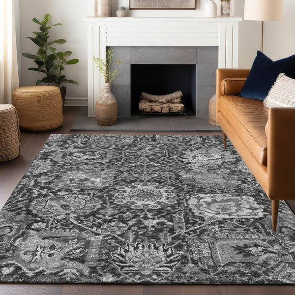 HomeRoots 5' Timeless Gray Damask Indoor Outdoor Area Rug - Elegant, Washable, Durable for Any Space 5' X 8' 609073