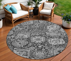 HomeRoots 5' Timeless Gray Damask Indoor Outdoor Area Rug - Elegant, Washable, Durable for Any Space 8' Round 609074
