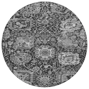 HomeRoots 5' Timeless Gray Damask Indoor Outdoor Area Rug - Elegant, Washable, Durable for Any Space 8' Round 609074