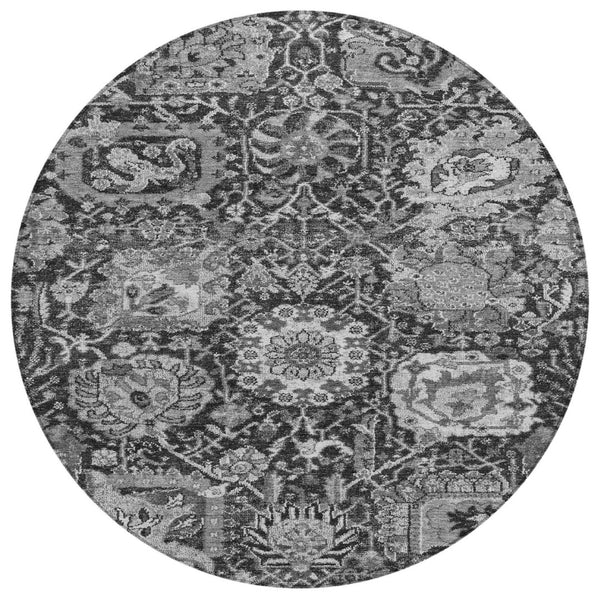 HomeRoots 5' Timeless Gray Damask Indoor Outdoor Area Rug - Elegant, Washable, Durable for Any Space 8' Round 609074