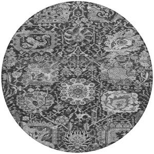 HomeRoots 5' Timeless Gray Damask Indoor Outdoor Area Rug - Elegant, Washable, Durable for Any Space 8' Round 609074