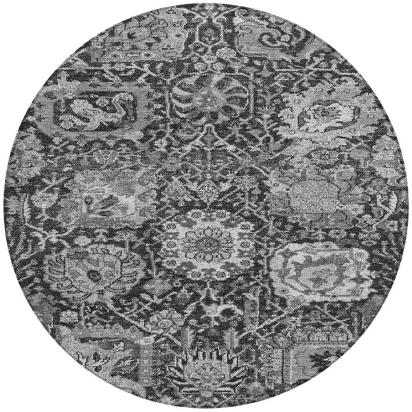 HomeRoots 5' Timeless Gray Damask Indoor Outdoor Area Rug - Elegant, Washable, Durable for Any Space 8' Round 609074