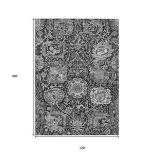 HomeRoots 5' Timeless Gray Damask Indoor Outdoor Area Rug - Elegant, Washable, Durable for Any Space 10' X 14' 609077