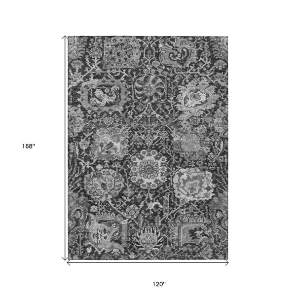 HomeRoots 5' Timeless Gray Damask Indoor Outdoor Area Rug - Elegant, Washable, Durable for Any Space 10' X 14' 609077