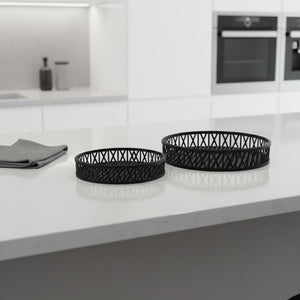 HomeRoots Set of Two Black Round Wicker Serving Trays - Handcrafted Decor for Modern & Boho Interiors, Gift-Ready! 609079