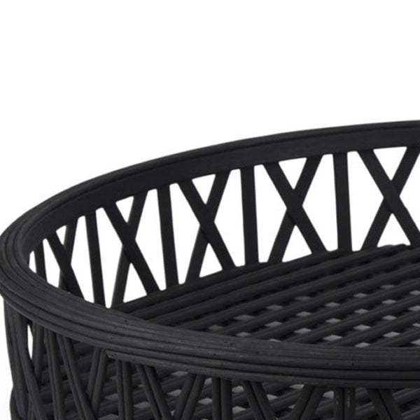 HomeRoots Set of Two Black Round Wicker Serving Trays - Handcrafted Decor for Modern & Boho Interiors, Gift-Ready! 609079