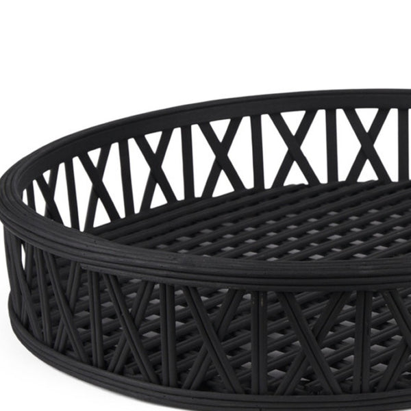 HomeRoots Set of Two Black Round Wicker Serving Trays - Handcrafted Decor for Modern & Boho Interiors, Gift-Ready! 609079