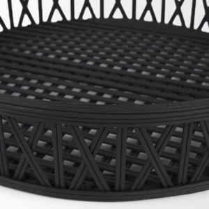 HomeRoots Set of Two Black Round Wicker Serving Trays - Handcrafted Decor for Modern & Boho Interiors, Gift-Ready! 609079