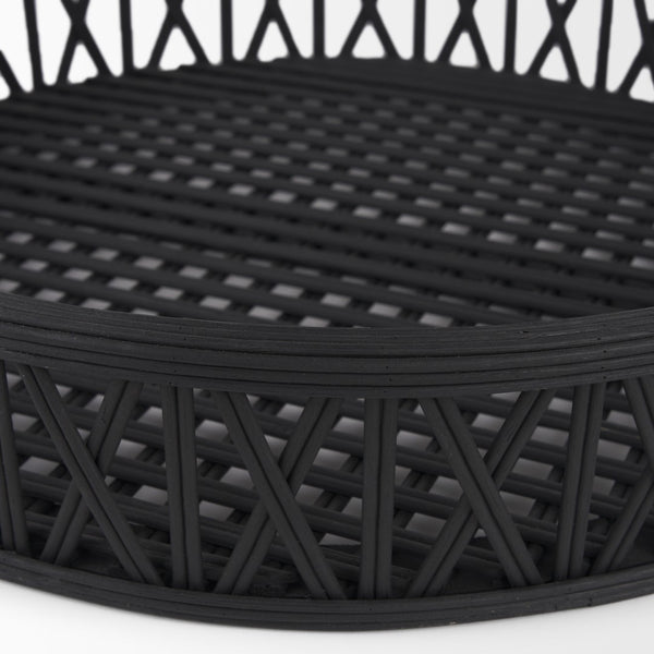 HomeRoots Set of Two Black Round Wicker Serving Trays - Handcrafted Decor for Modern & Boho Interiors, Gift-Ready! 609079