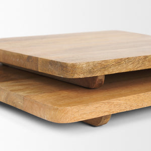 HomeRoots Set of Two Handcrafted Mango Wood Serve Boards with Handles for Elegant Entertaining & Gifts 609082