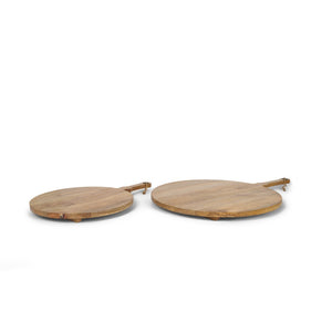 HomeRoots Set of Two Handmade Round Mango Wood Serve Boards with Handles - Perfect for Charcuterie & More! 609083