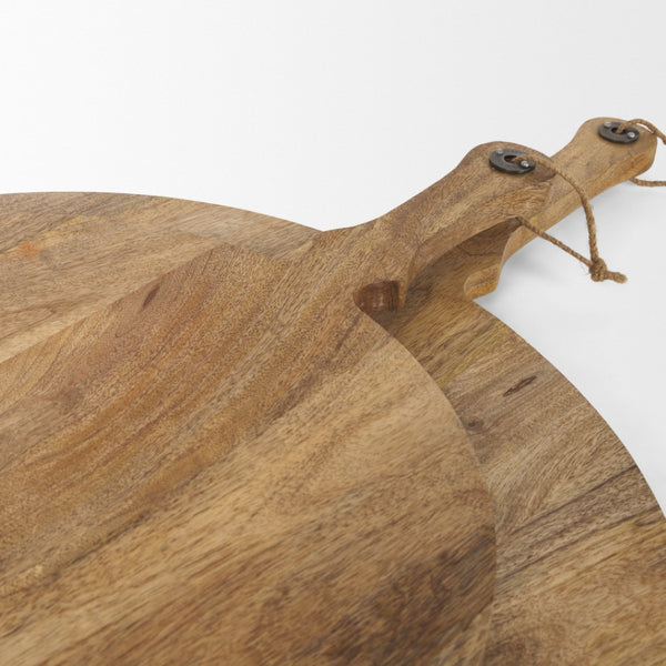 HomeRoots Set of Two Handmade Round Mango Wood Serve Boards with Handles - Perfect for Charcuterie & More! 609083