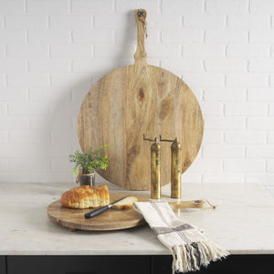 HomeRoots Set of Two Handmade Round Mango Wood Serve Boards with Handles - Perfect for Charcuterie & More! 609083