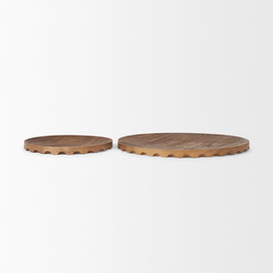 HomeRoots Set of Two Handmade Natural Light Brown Round Wood Serving Trays for Rustic Home Décor Display 609085