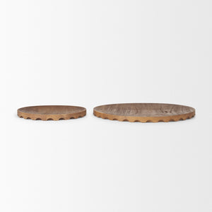 HomeRoots Set of Two Handmade Natural Light Brown Round Wood Serving Trays for Rustic Home Décor Display 609085