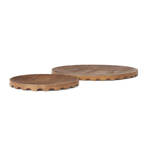 HomeRoots Set of Two Handmade Natural Light Brown Round Wood Serving Trays for Rustic Home Décor Display 609085