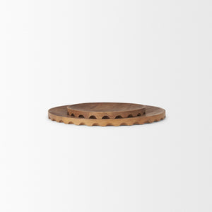 HomeRoots Set of Two Handmade Natural Light Brown Round Wood Serving Trays for Rustic Home Décor Display 609085