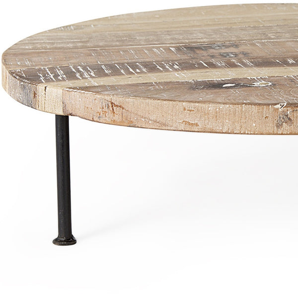 Homeroots 20" Rustic Light Brown & Black Solid Wood Handmade Round Riser Tray For Stylish Home Decor Display   609088