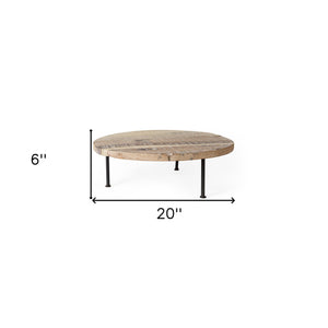 Homeroots 20" Rustic Light Brown & Black Solid Wood Handmade Round Riser Tray For Stylish Home Decor Display   609088