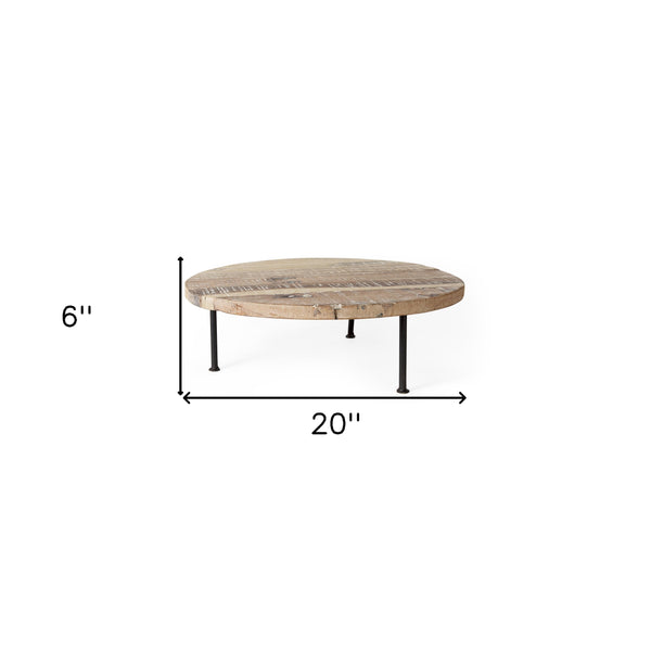 Homeroots 20" Rustic Light Brown & Black Solid Wood Handmade Round Riser Tray For Stylish Home Decor Display   609088