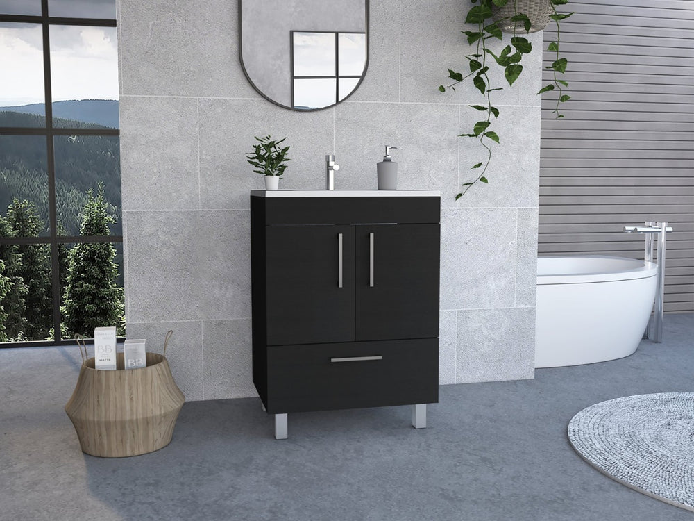 English Elm Othello Single Bathroom Vanity with Four Leg Base Double Door Cabinet Storage B128S00217