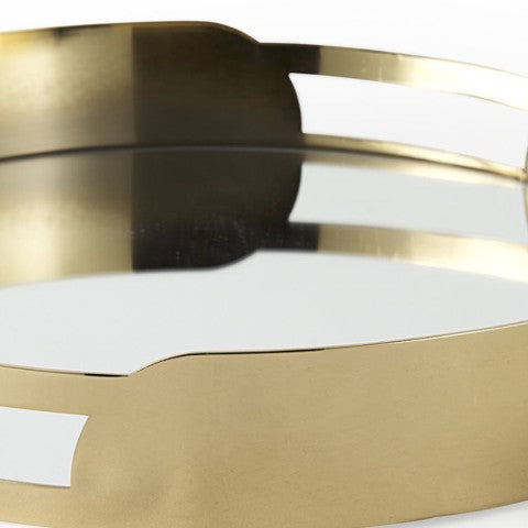 Homeroots 16" Gold Metal And Mirrored Glass Handmade Round Serving Tray – Elegant Decor For Any Space!   609090