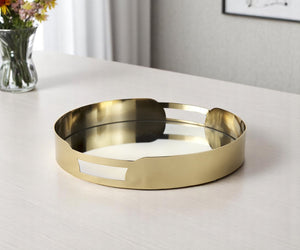 Homeroots 16" Gold Metal And Mirrored Glass Handmade Round Serving Tray – Elegant Decor For Any Space!   609090