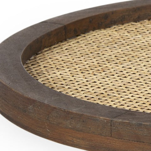Homeroots 16" Brown Natural Wood & Wicker Handmade Round Serving Tray - Stylish Decor For Any Home!   609092