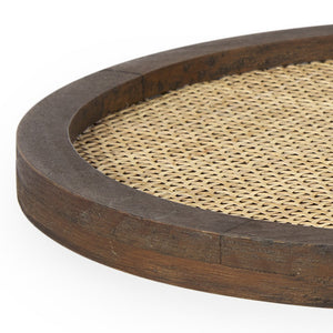 Homeroots 16" Brown Natural Wood & Wicker Handmade Round Serving Tray - Stylish Decor For Any Home!   609092