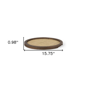 Homeroots 16" Brown Natural Wood & Wicker Handmade Round Serving Tray - Stylish Decor For Any Home!   609092
