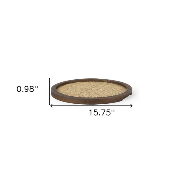 Homeroots 16" Brown Natural Wood & Wicker Handmade Round Serving Tray - Stylish Decor For Any Home!   609092